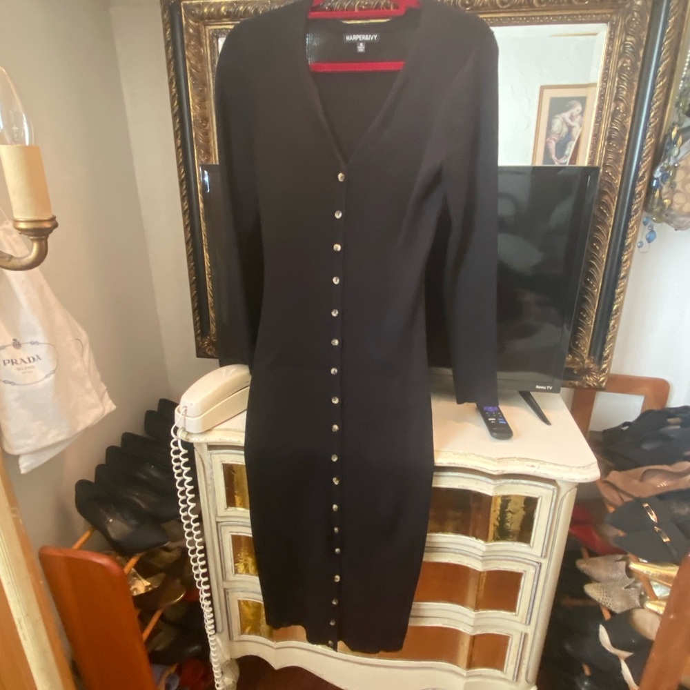 Harper Black Long Sleeve Dress with Gold Buttons